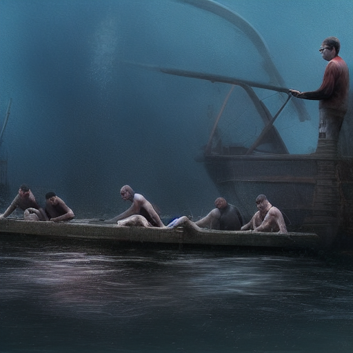 The team of officials, now battered and bruised, stand on their boats in shock and frustration, watching the creature disappear back into the murky depths of the water.